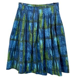 Y2K Talbots Green Blue Watercolor Pleated Skirt Cotton-blend 29" Waist Artsy